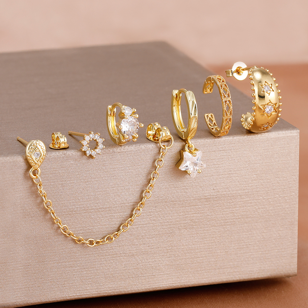 Body Jewelry Kit - 6PCS Stainless Steel Gold Plated Earrings