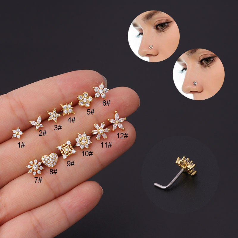 Body Jewelry Hypoallergenic - 1Pc L Shaped Nose Studs Stainless