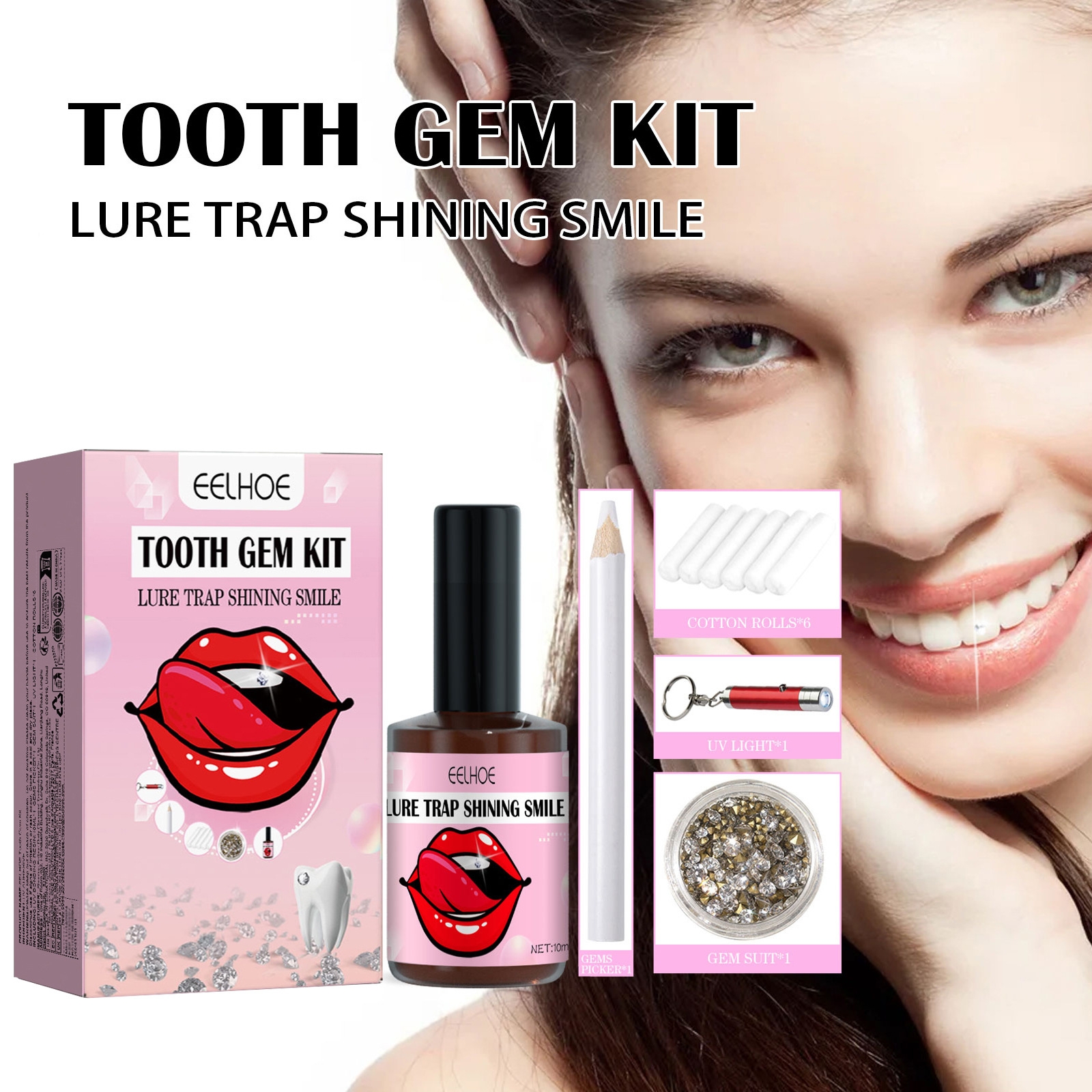 Body Jewelry Kit - Teeth Gem Set, White Teeth Solid