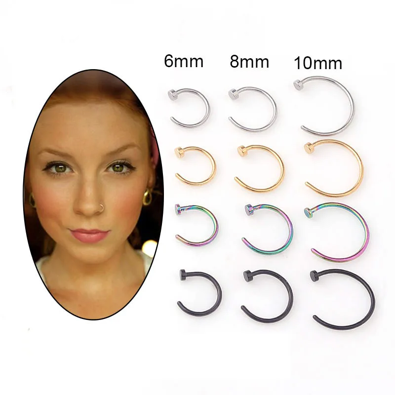 Body Jewelry Lot - 5pcs/lot 20G Nose Ring Hoop, 6mm/8mm/10mm