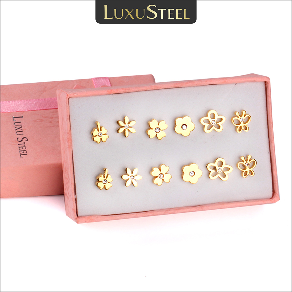 Body Jewelry Lot - LUXUSTEEL 6Pairs/Box Stainless Steel CZ Earrings