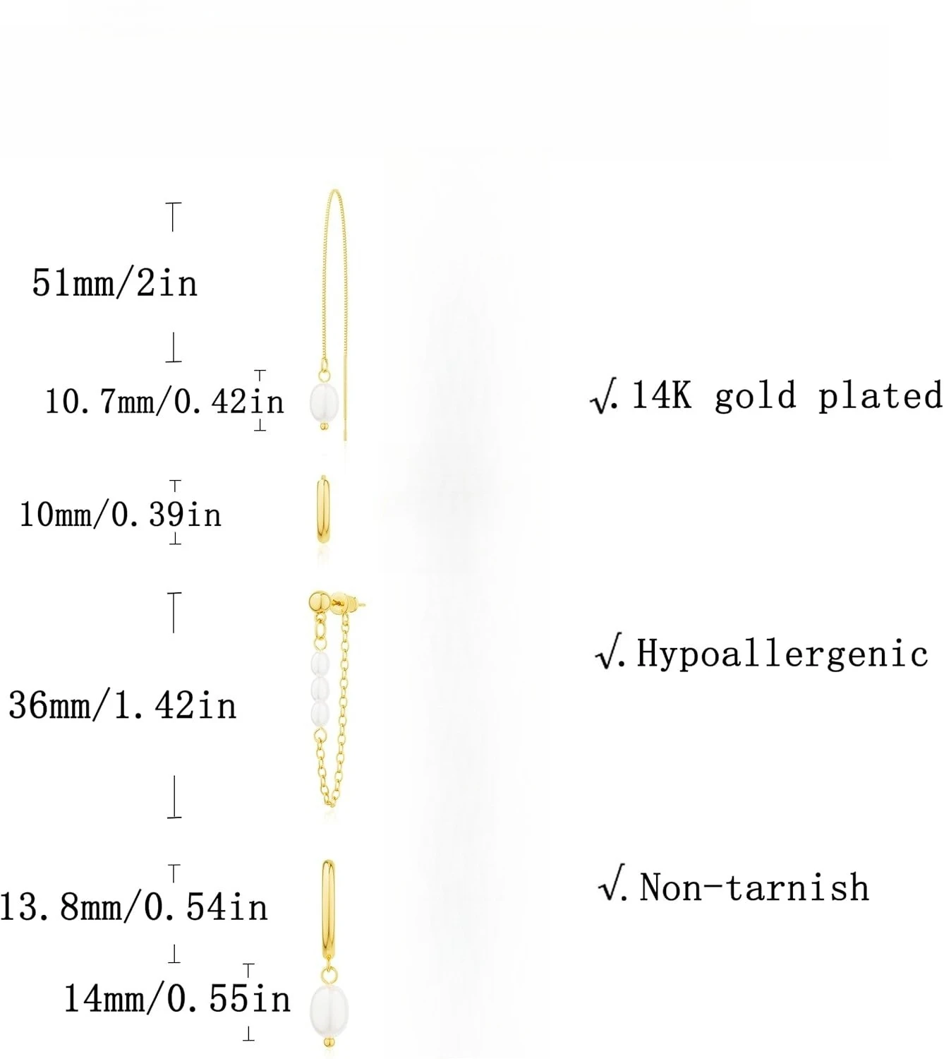 4pcs 14K Gold Plated Pearl Dan – обзор и цена Body Jewelry Hypoallergenic