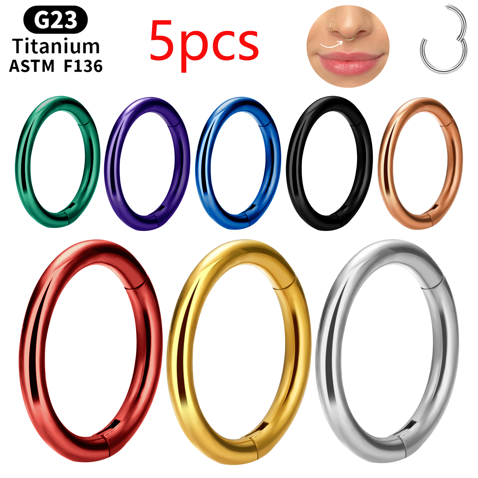 5pcs G23 Titanium Piercing sex – обзор и цена Septum Clicker Ring