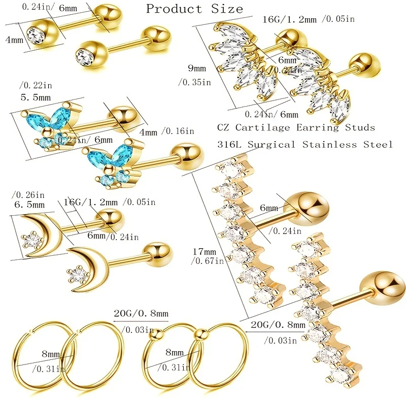 1/7Pairs Stainless Steel Unise – обзор и цена Body Jewelry Hypoallergenic